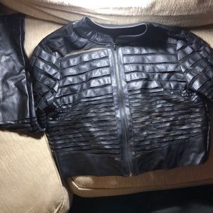 All black leather Semi see through crop jacket